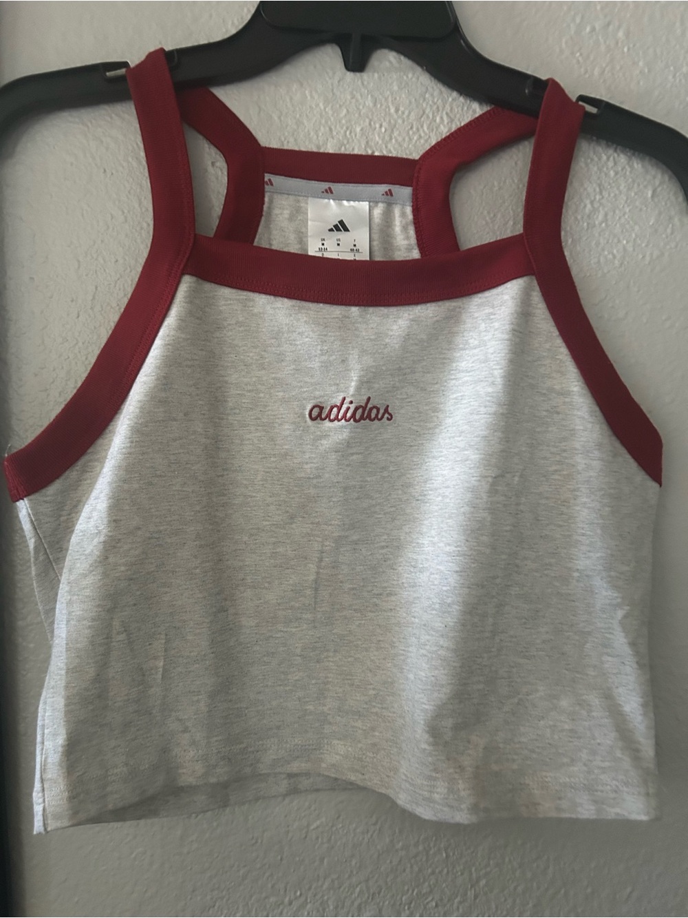 adidas Light Gray Cropped Tank with Red Trim
